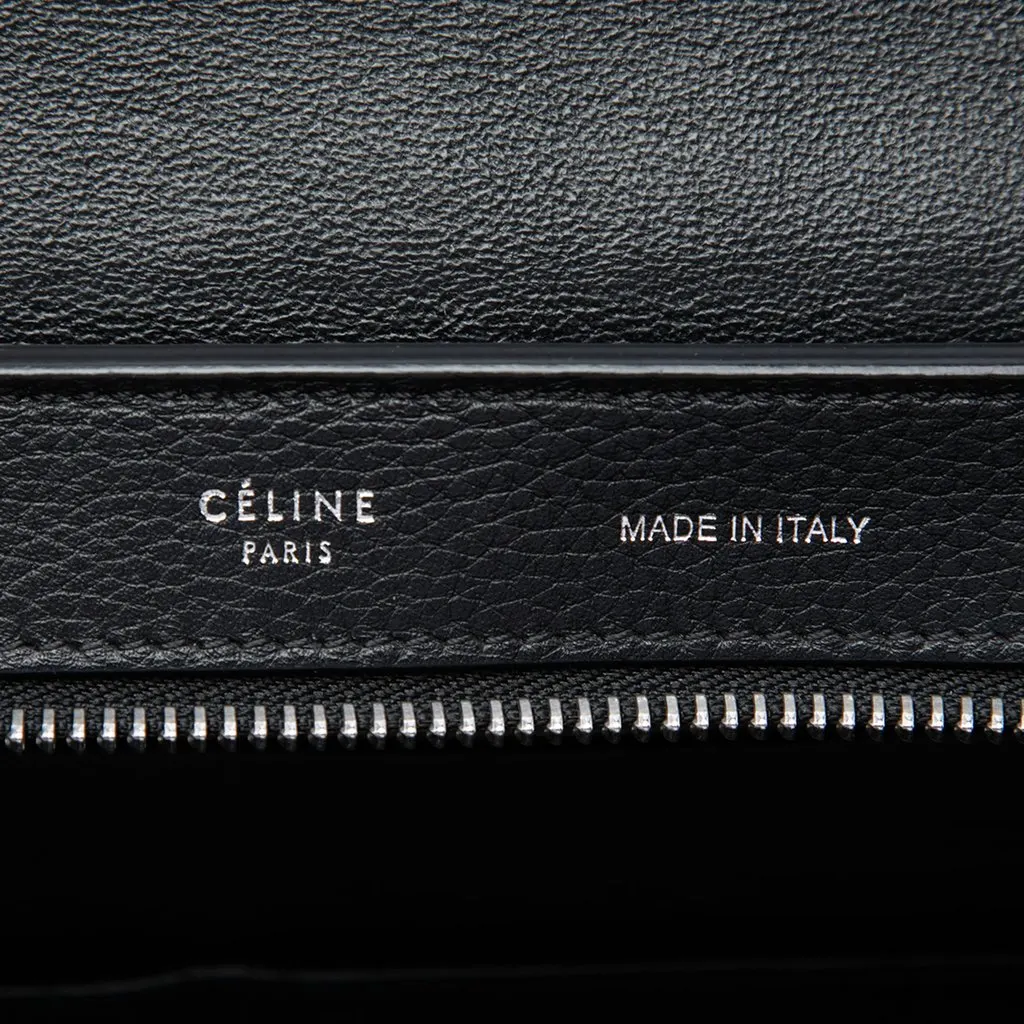 Celine Small Drummed Calfskin and Suede Trapeze Satchel Black Leather Good - Box View