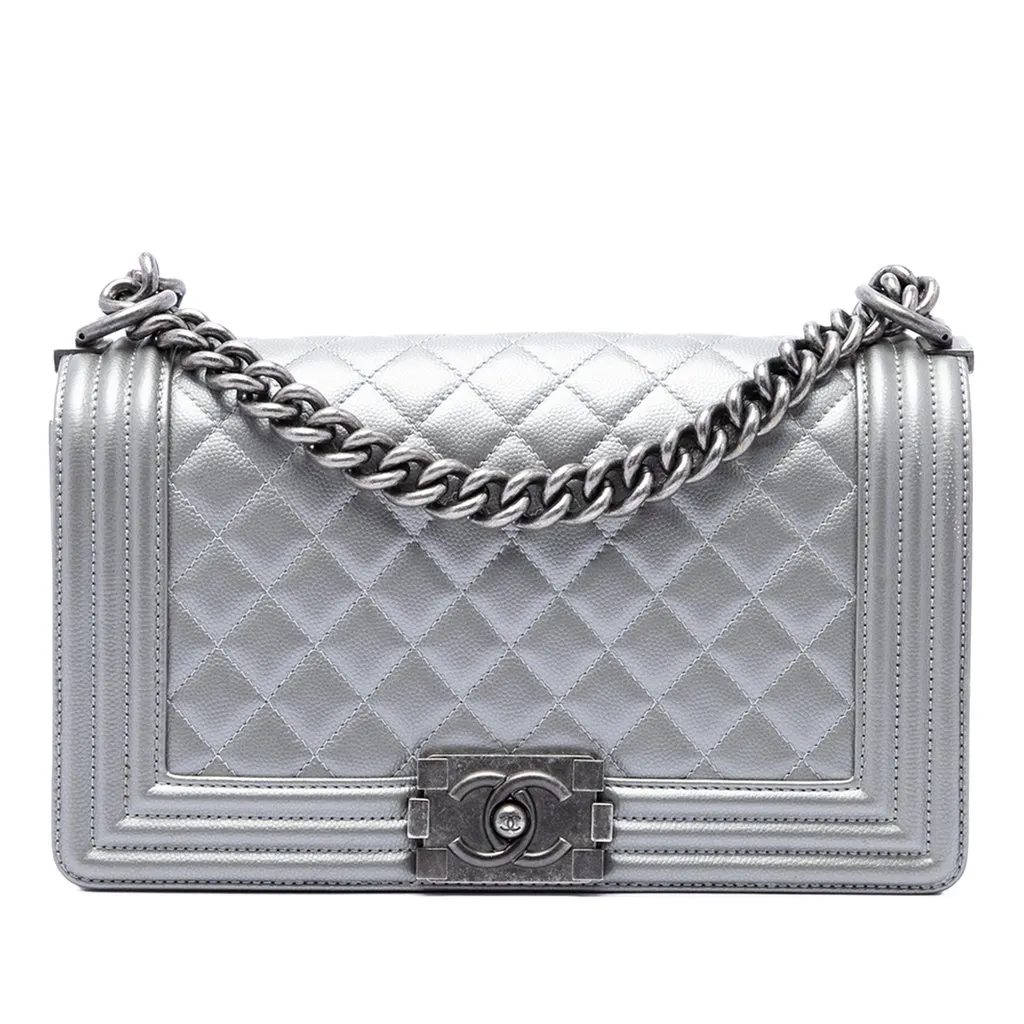 Chanel Old Medium Quilted Metallic Caviar Boy Flap
