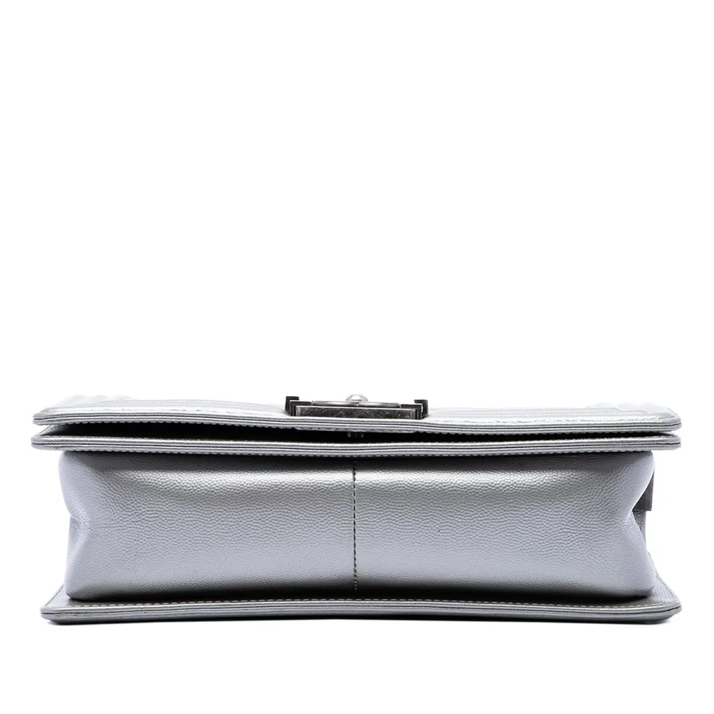 Chanel Old Medium Quilted Metallic Caviar Boy Flap Grey Leather Very good - Inside View