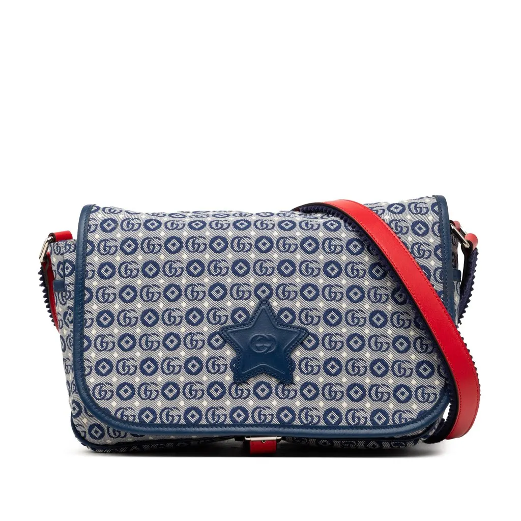 Gucci Kids GG Canvas Star Messenger Bag Blue Very good - Front View