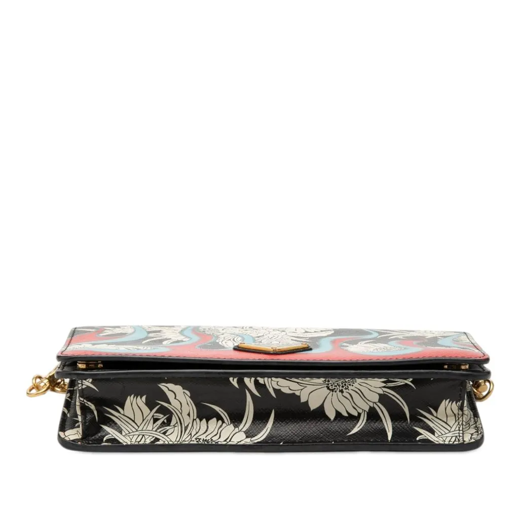 Prada Saffiano Floral Flame Print Wallet on Chain Black Leather Very good - Inside View