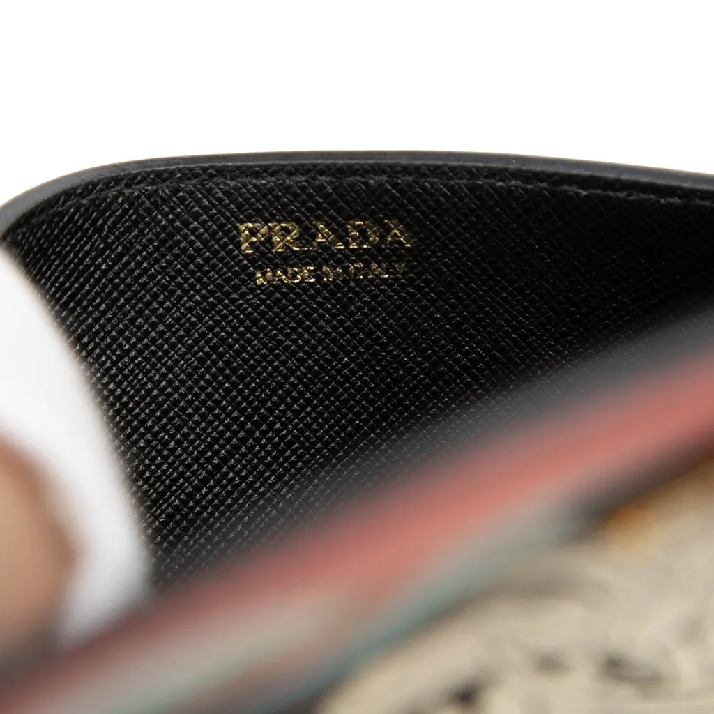 Prada Saffiano Floral Flame Print Wallet on Chain Black Leather Very good - Box View