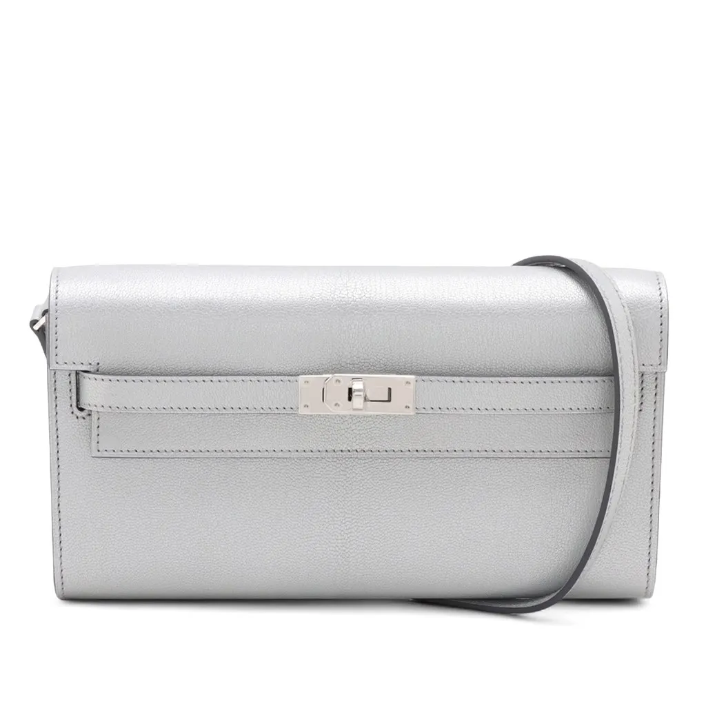 Hermès Chevre Chamkila Kelly To Go Wallet Silver Leather Very good - Front View