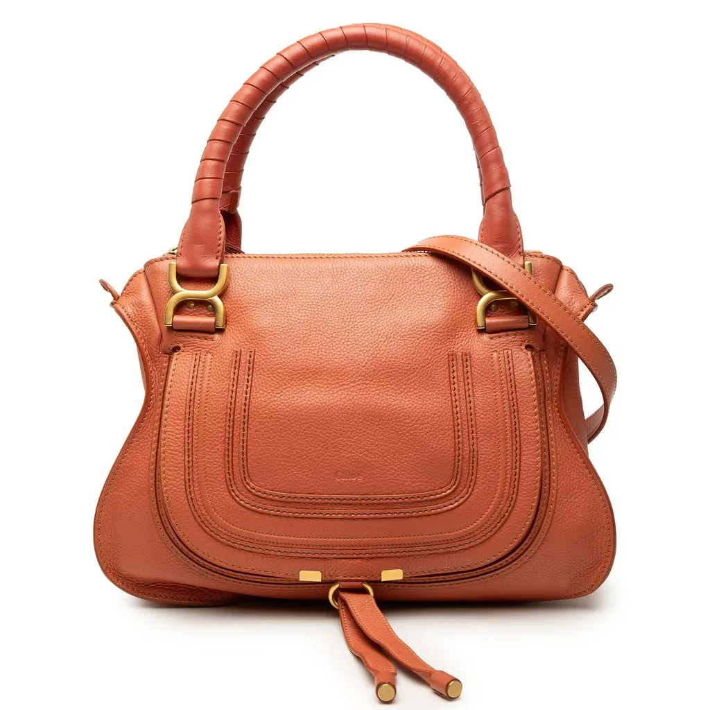 Chloé Medium Leather Marcie Satchel Orange Leather Good - Front View
