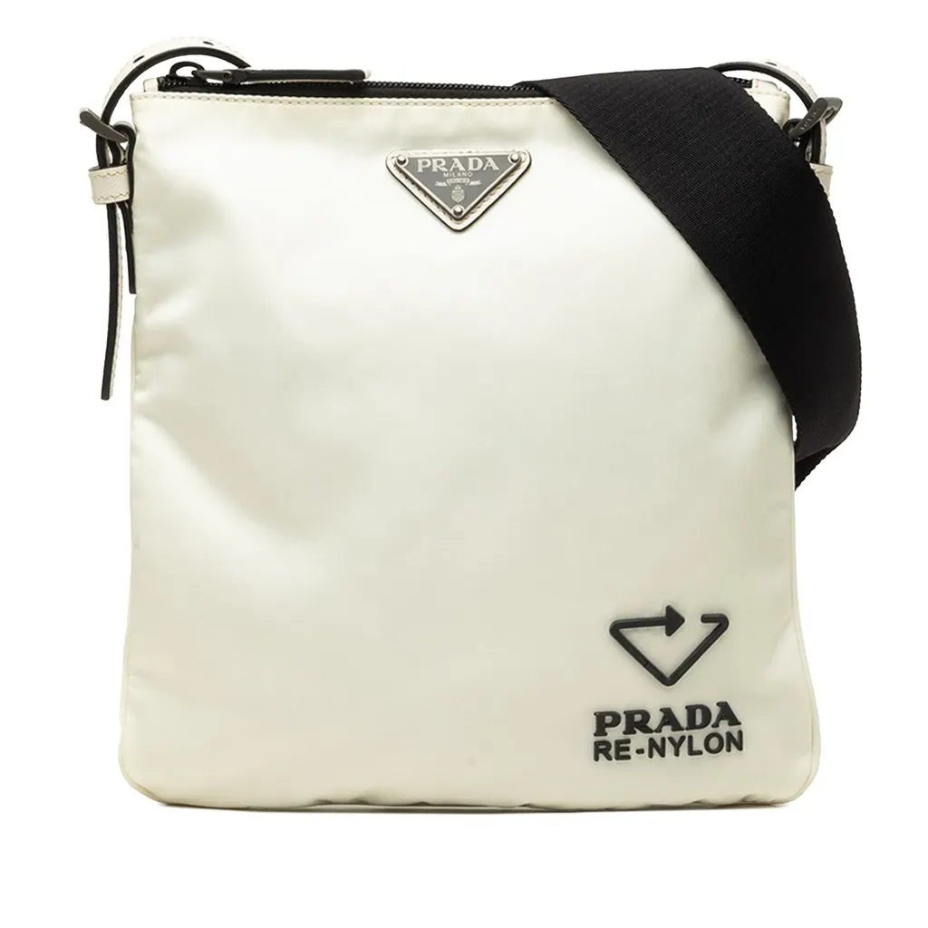 Prada Re Nylon Zip Top Crossbody White Polyamide Good - Front View