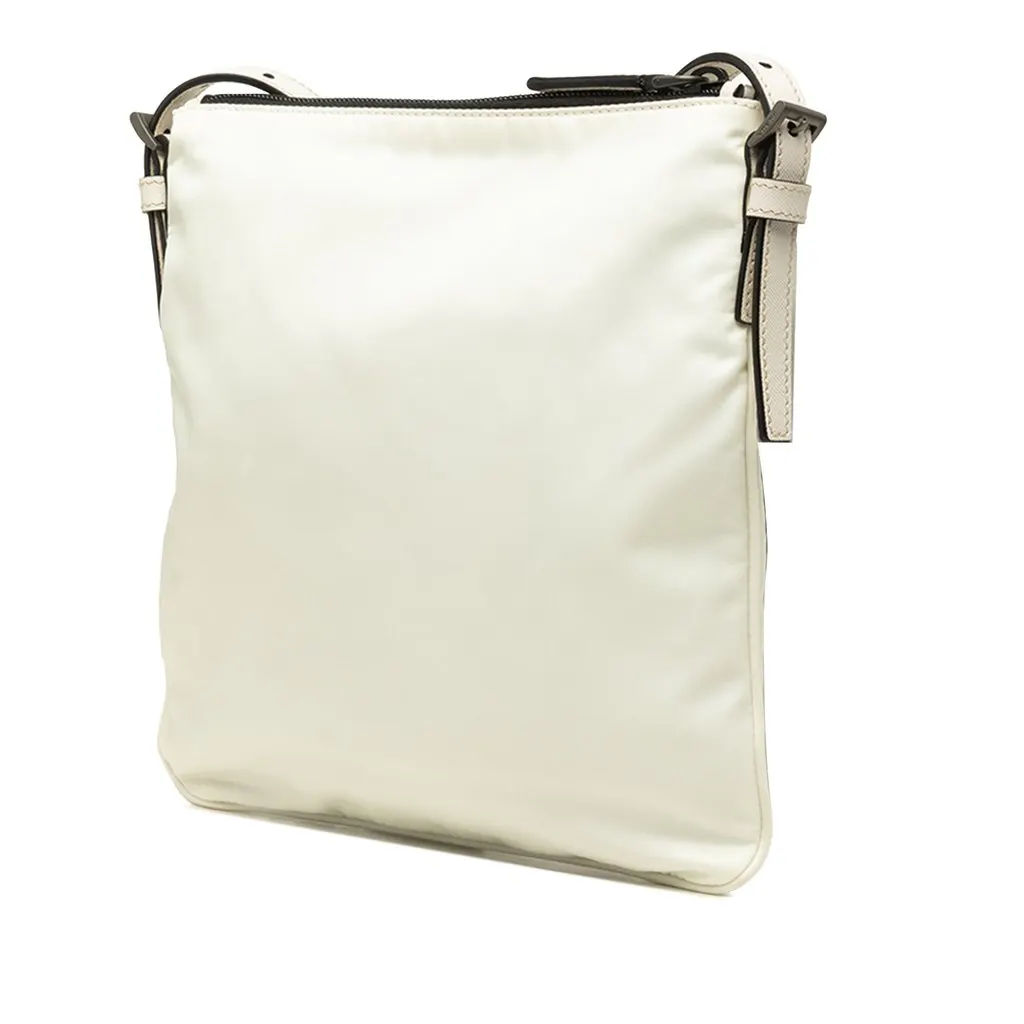 Prada Re Nylon Zip Top Crossbody White Polyamide Good - Back View