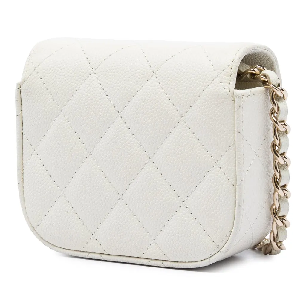 Chanel Mini Quilted Caviar Clutch With Chain White Leather Very good - Back View