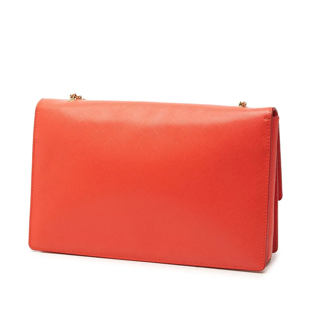 Ferragamo Leather Vara Bow Chain Crossbody Orange Leather Very good - Back View