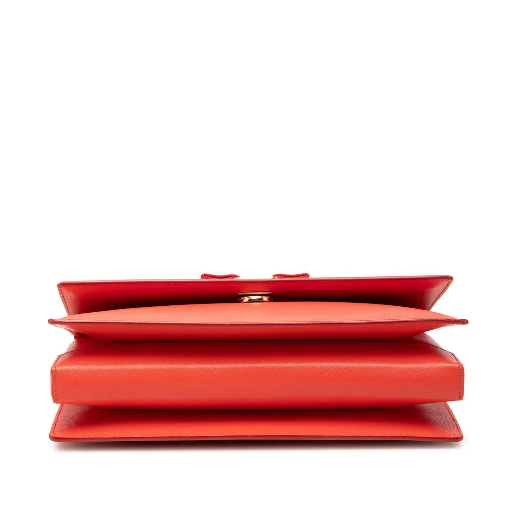 Ferragamo Leather Vara Bow Chain Crossbody Orange Leather Very good - Inside View