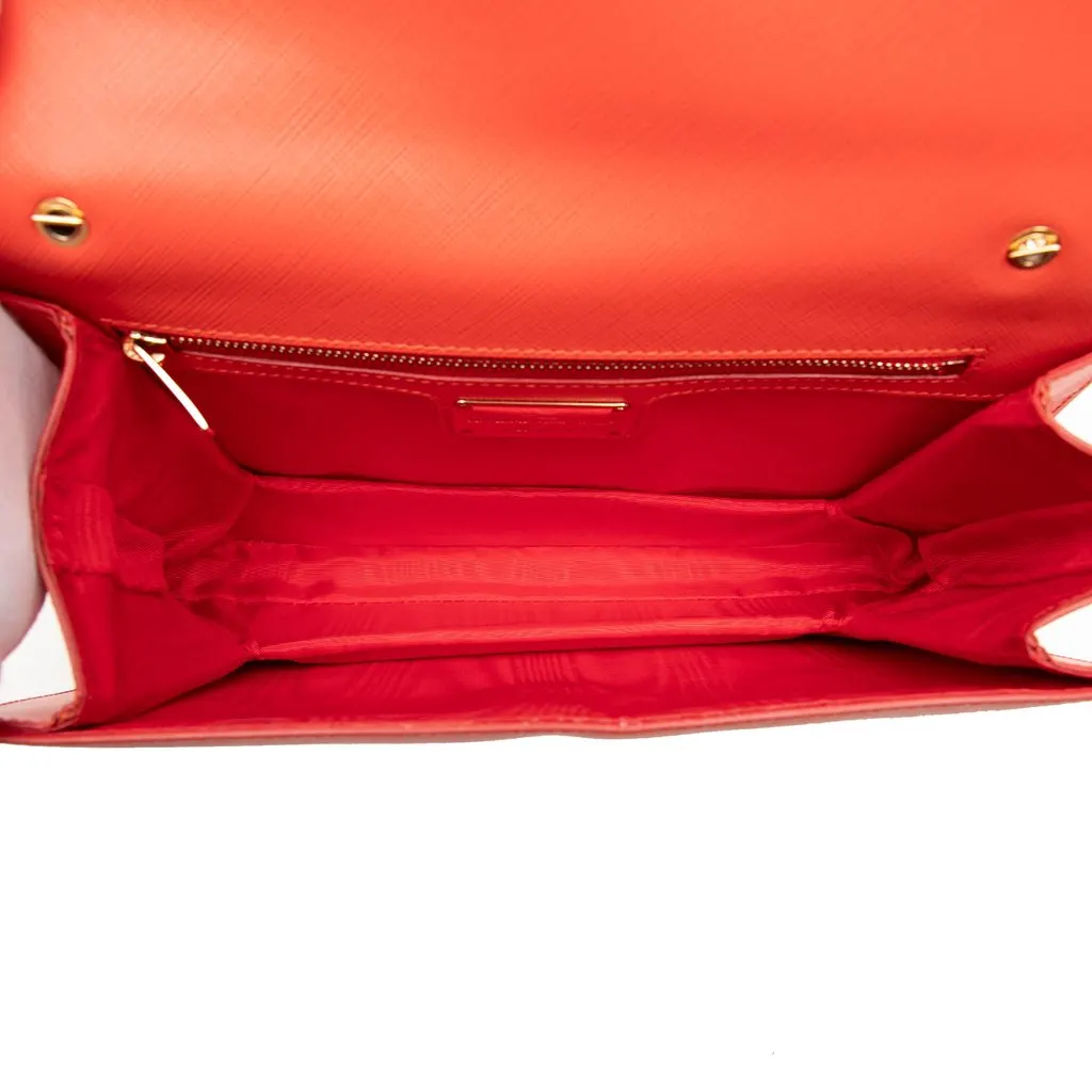 Ferragamo Leather Vara Bow Chain Crossbody Orange Leather Very good - Model View