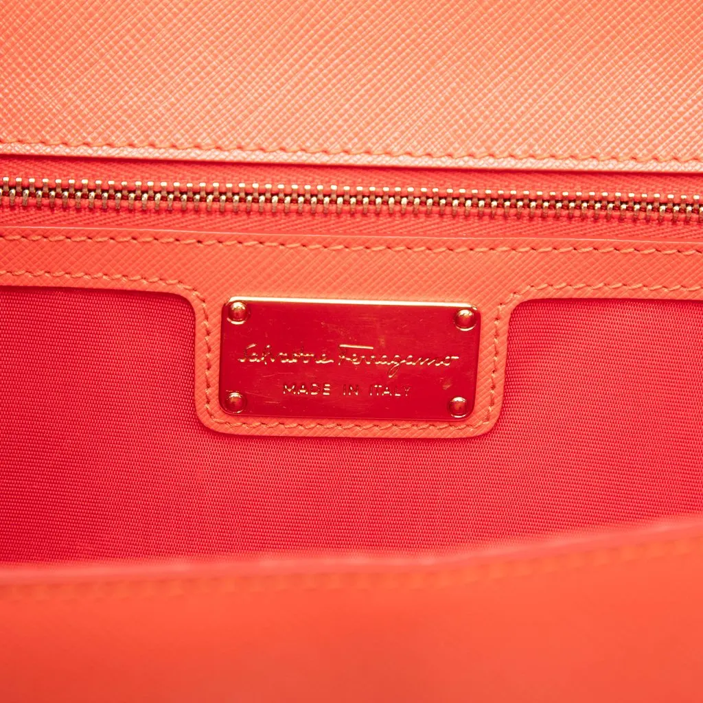 Ferragamo Leather Vara Bow Chain Crossbody Orange Leather Very good - Box View