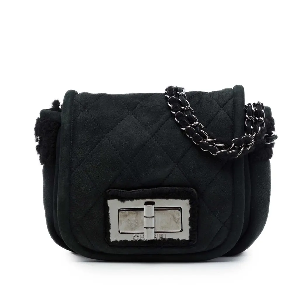 Chanel Shearling Trimmed Suede Reissue 2.55 Flap Black Leather Very good - Front View
