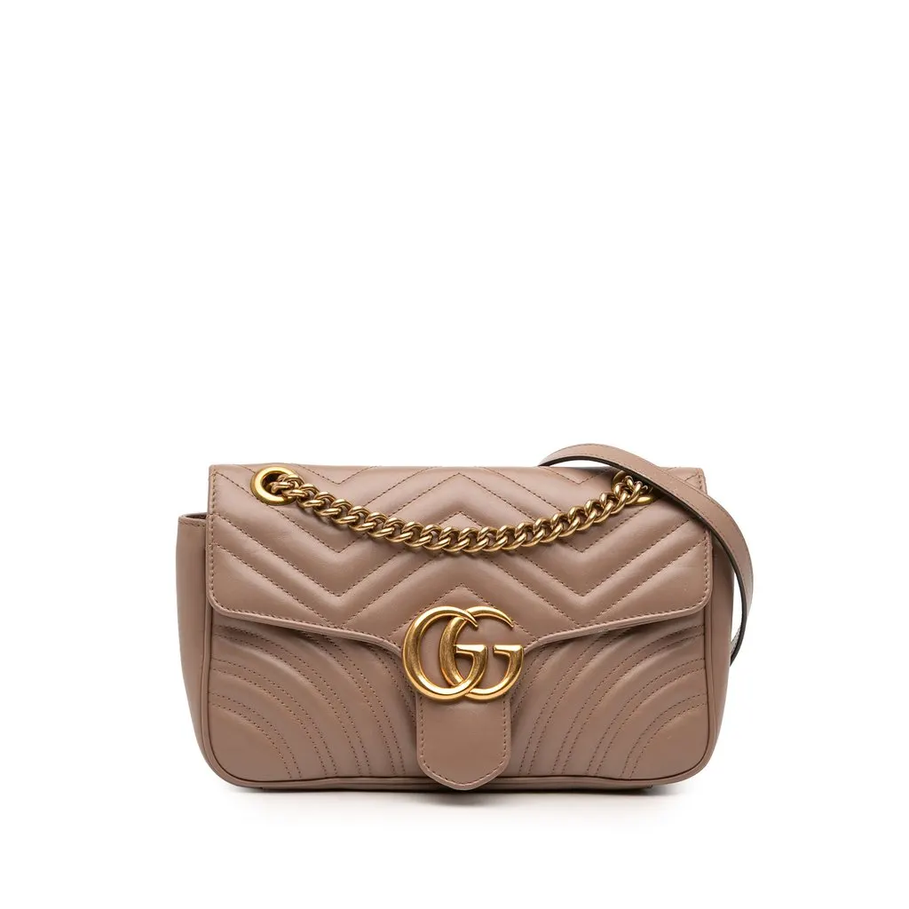 Gucci Medium GG Marmont Matelasse Calfskin Shoulder Bag Brown Leather Good - Front View