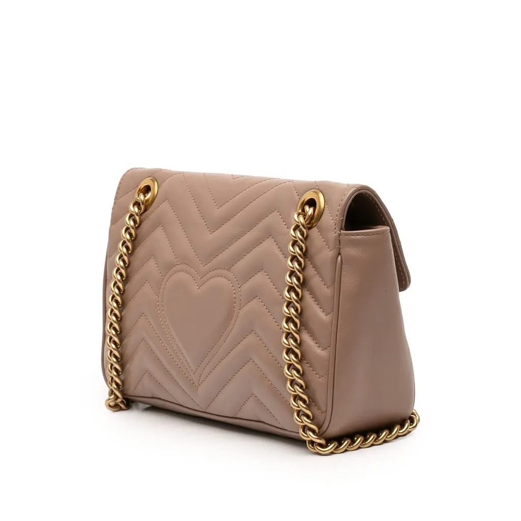 Gucci Medium GG Marmont Matelasse Calfskin Shoulder Bag Brown Leather Good - Back View