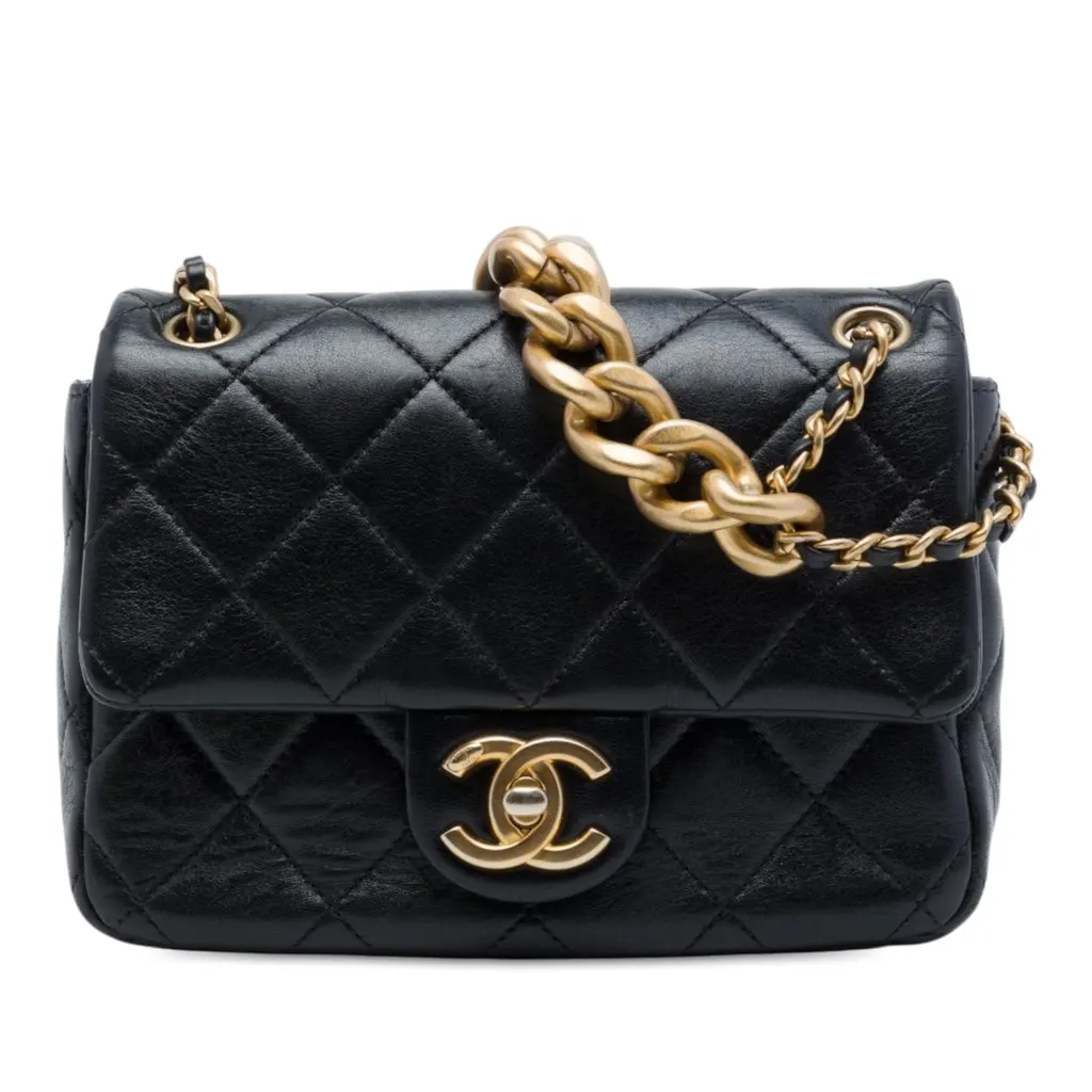 Chanel Mini CC Quilted Calfskin Multi Chain Single Flap Black Leather Good - Front View