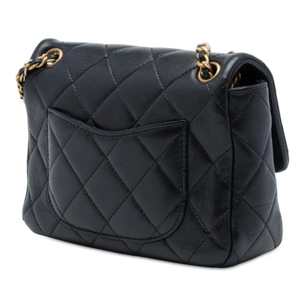 Chanel Mini CC Quilted Calfskin Multi Chain Single Flap Black Leather Good - Back View