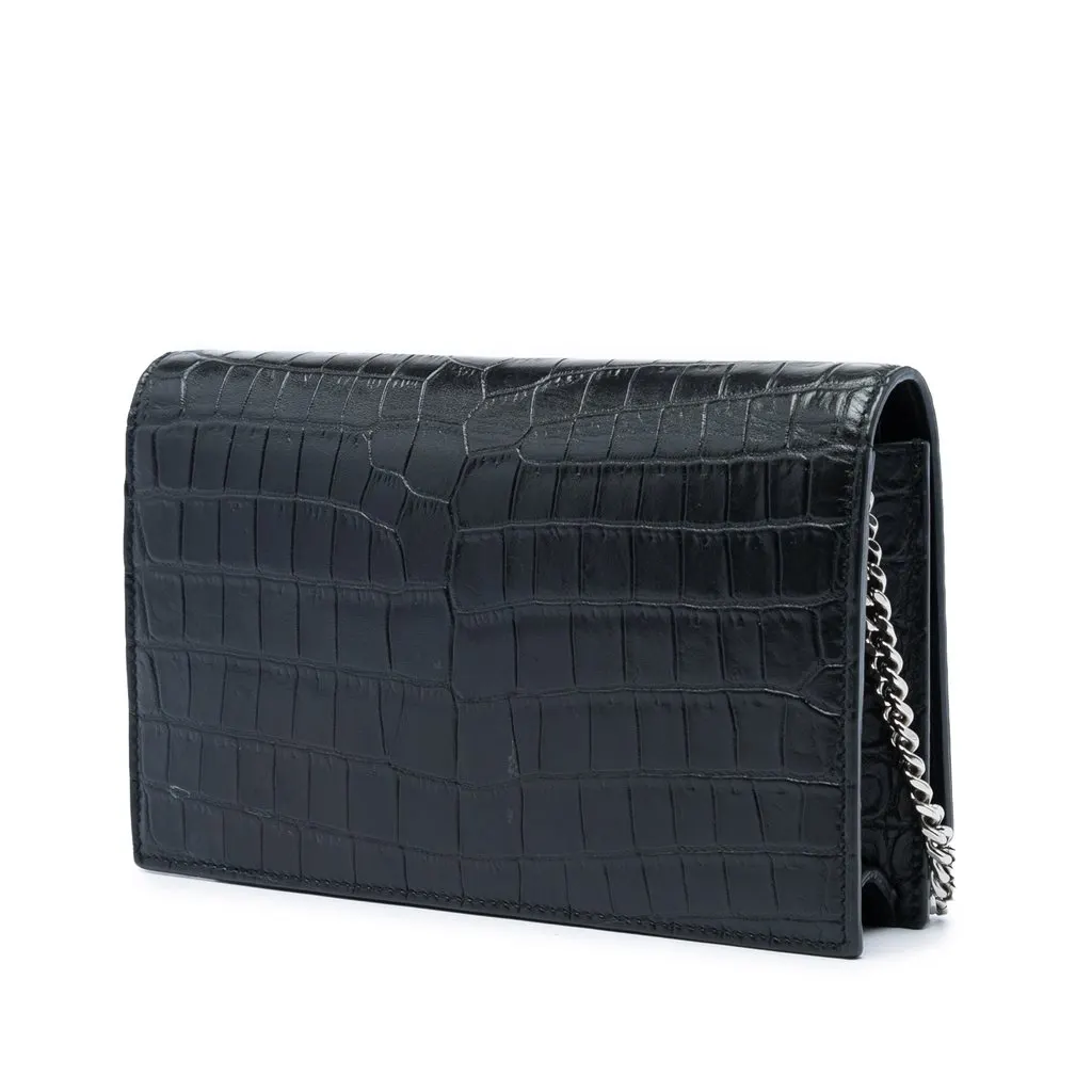 Saint Laurent Croc Embossed Leather Monogram Kate Tassel Wallet on Chain Black Leather Very good - Back View