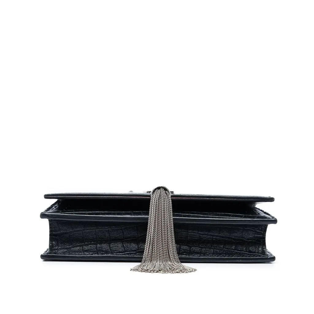 Saint Laurent Croc Embossed Leather Monogram Kate Tassel Wallet on Chain Black Leather Very good - Inside View