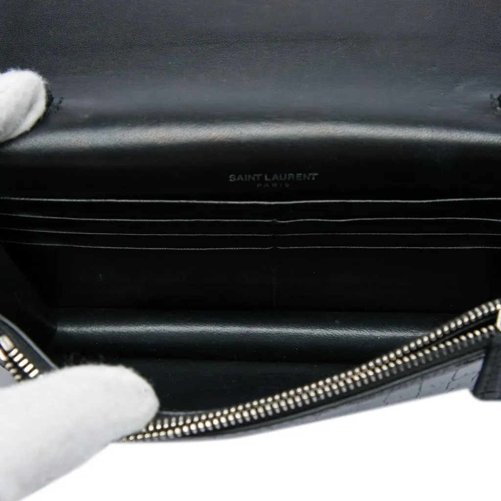 Saint Laurent Croc Embossed Leather Monogram Kate Tassel Wallet on Chain Black Leather Very good - Model View