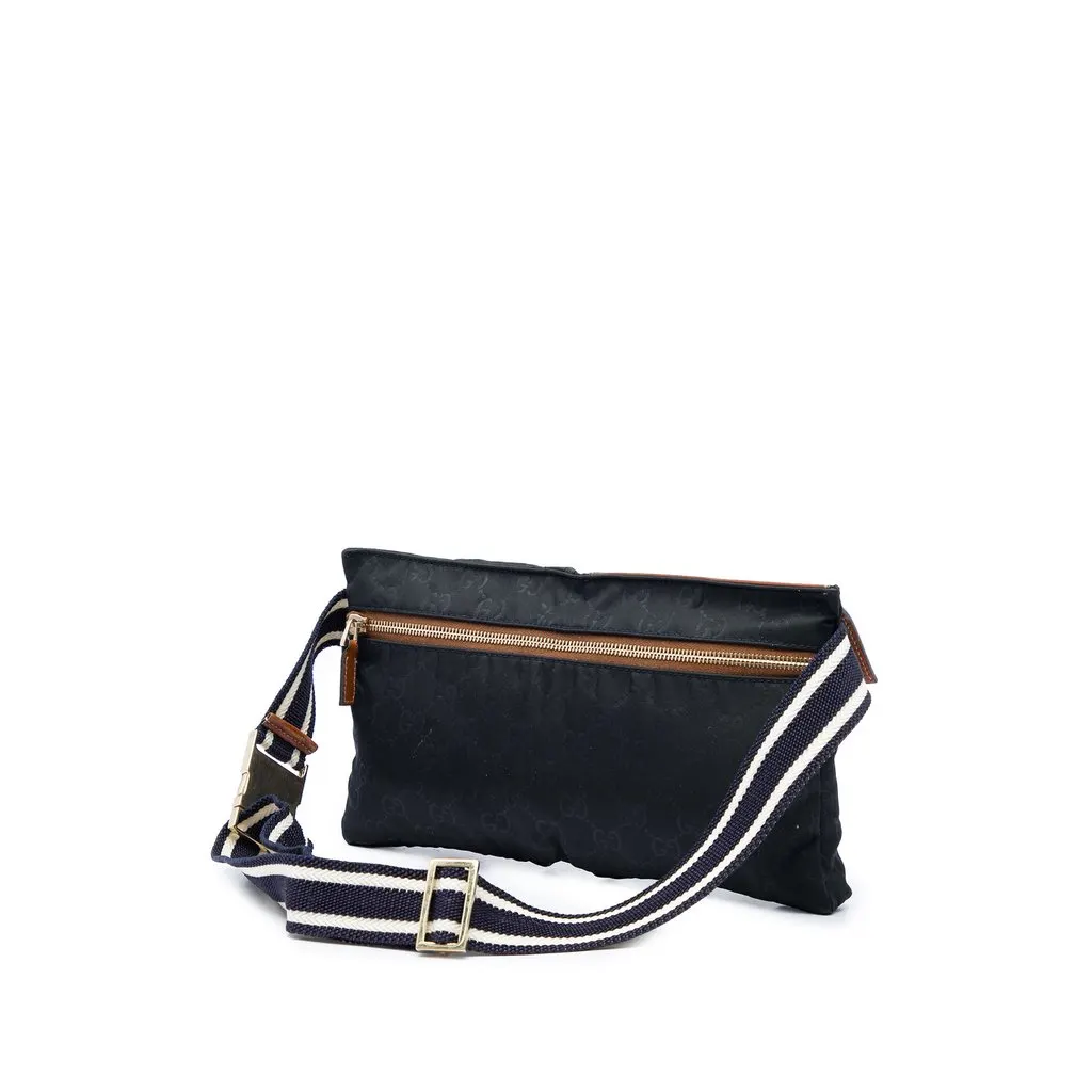 Gucci GG Nylon Web Double Pocket Belt Bag Black Polyamide Good - Back View