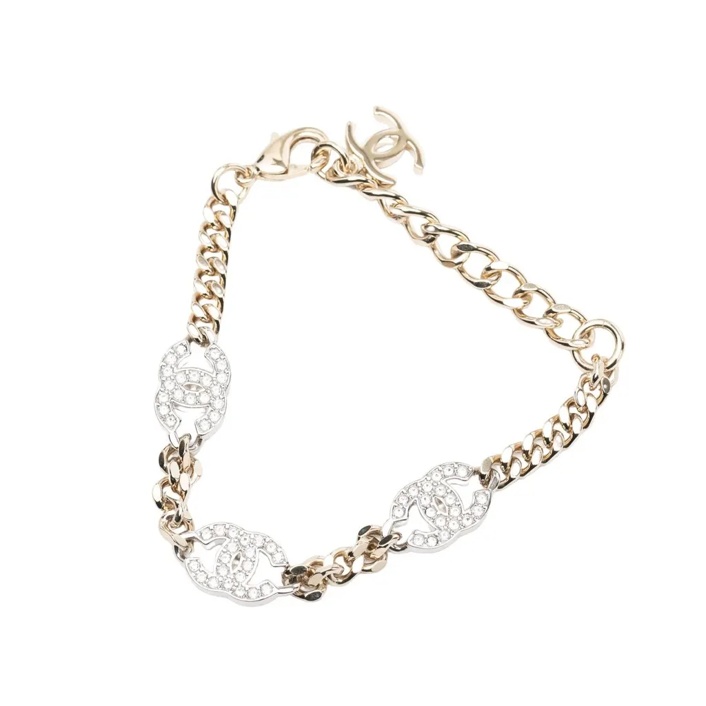 Chanel CC Gold Plated and Brass Strass Chain Link Bracelet Gold Metal Very good - Back View