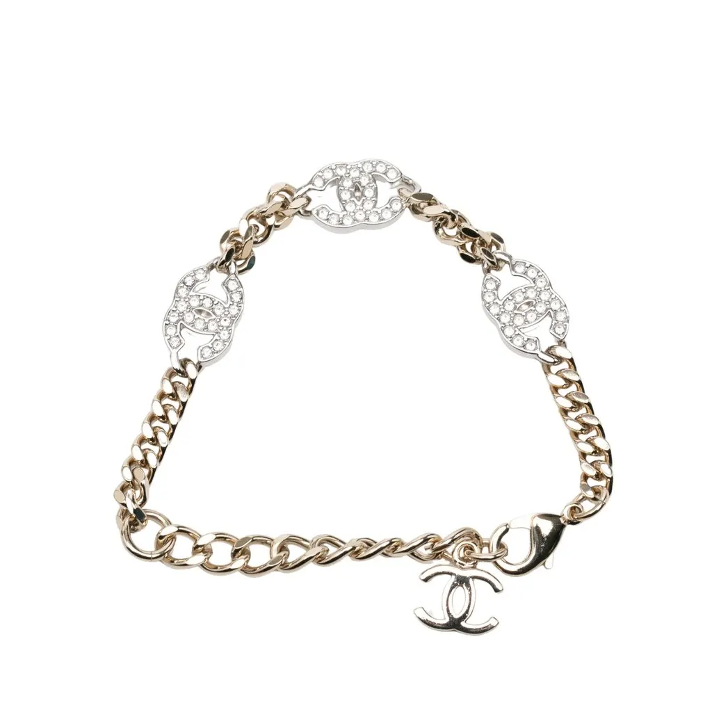 Chanel CC Gold Plated and Brass Strass Chain Link Bracelet Gold Metal Very good - Inside View