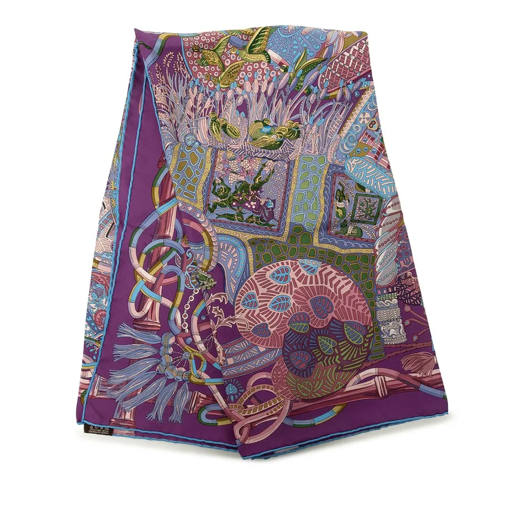 Hermès Au Fil Du Carre Silk Scarf 90 Purple Silk Never worn - Front View