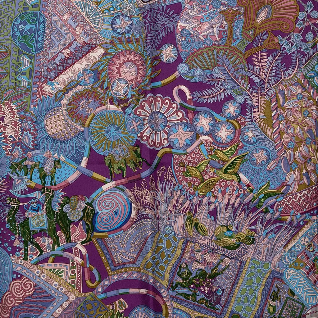 Hermès Au Fil Du Carre Silk Scarf 90 Purple Silk Never worn - Back View