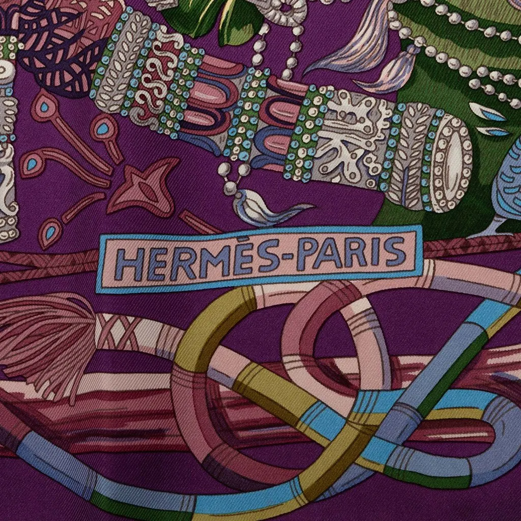 Hermès Au Fil Du Carre Silk Scarf 90 Purple Silk Never worn - Inside View