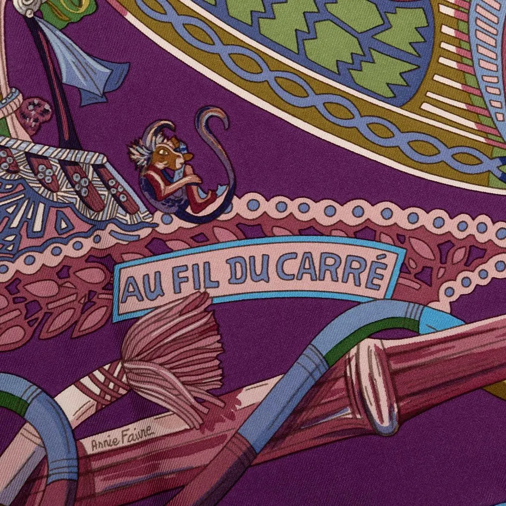 Hermès Au Fil Du Carre Silk Scarf 90 Purple Silk Never worn - Box View