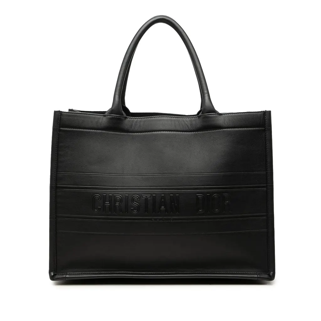 Dior Medium Embossed Leather Book Tote Black Leather Very good - Front View