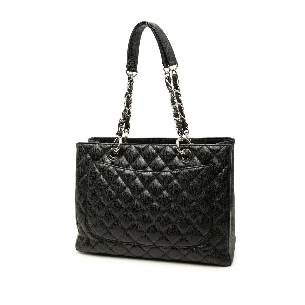 Chanel Caviar Grand Shopping Tote Black Leather Good - Back View