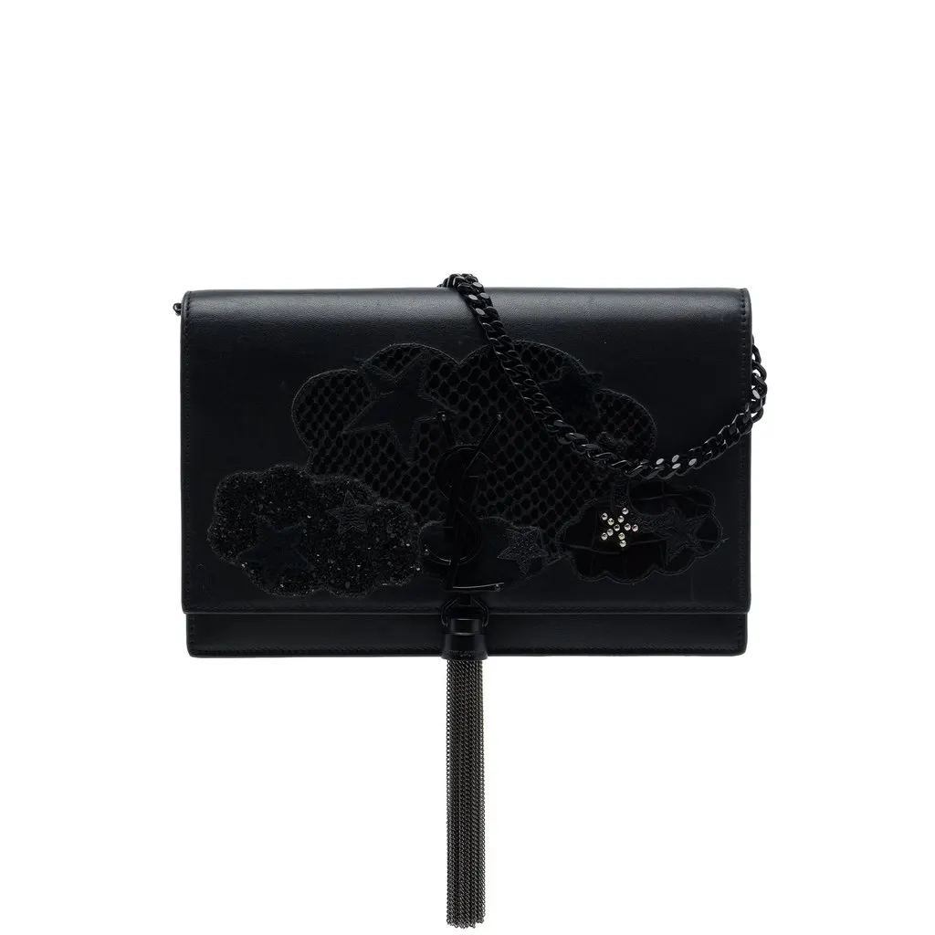 Saint Laurent Calfskin Cloud Star Applique Classic Monogram Kate Tassel Wallet on Chain Black Leather Very good - Front View