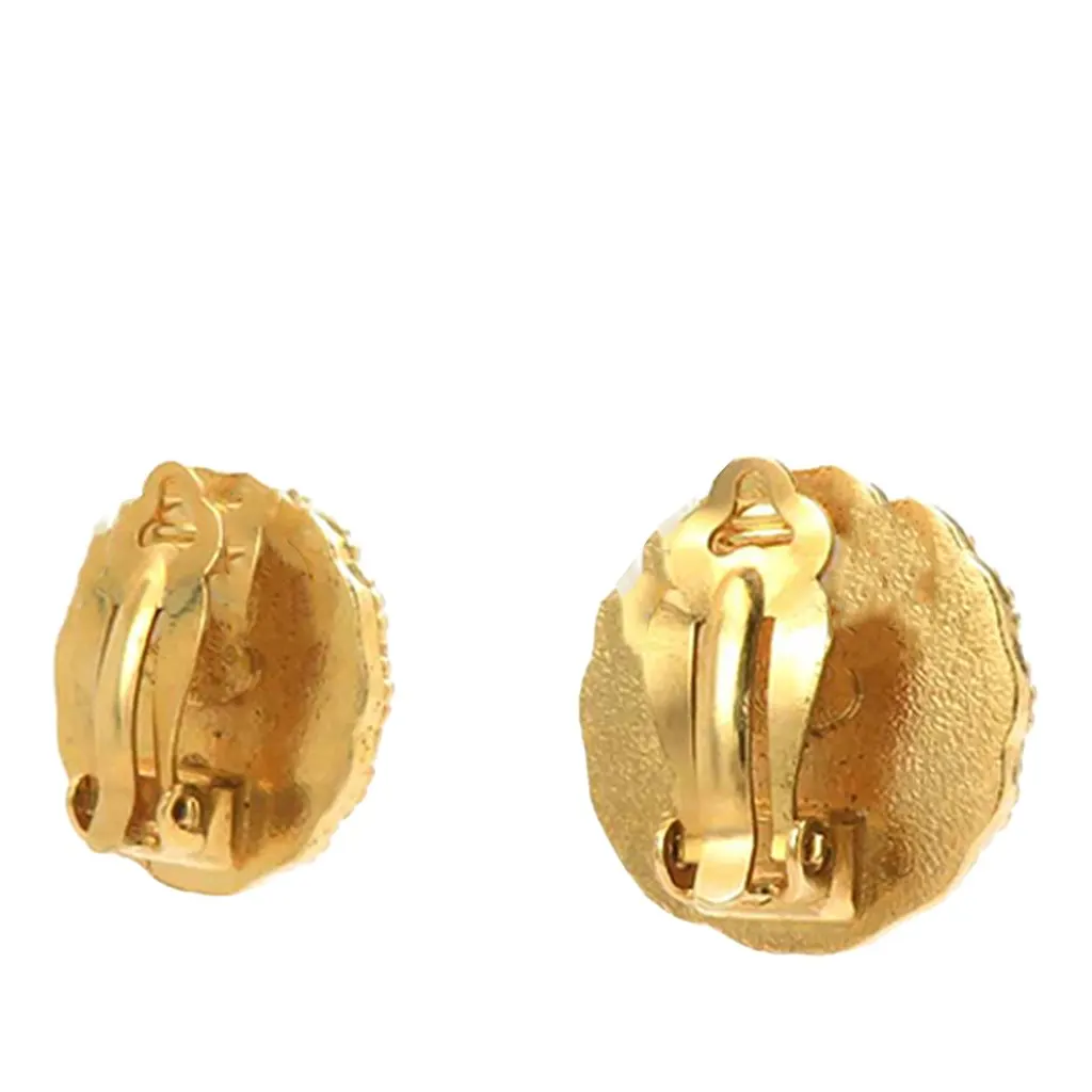Chanel CC Gold Plated Sunburst Round Clip On Earrings Gold Metal Very good - Back View