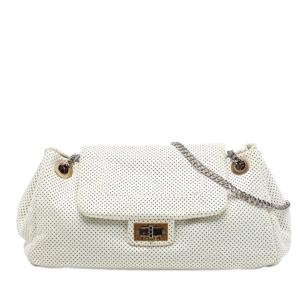 Chanel Perforated Calfskin Reissue 2.55 East West Accordion Flap White Leather Very good - Front View