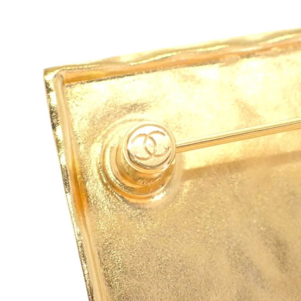 Chanel Gold Plated and Leather Logo Plate Pin Brooch Gold Metal Very good - Model View