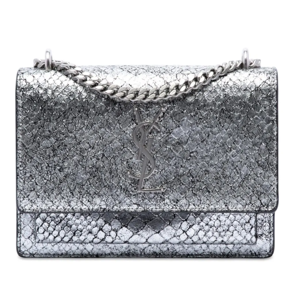 Saint Laurent Medium Python Embossed Leather Monogram Sunset Crossbody Silver Leather Very good - Front View
