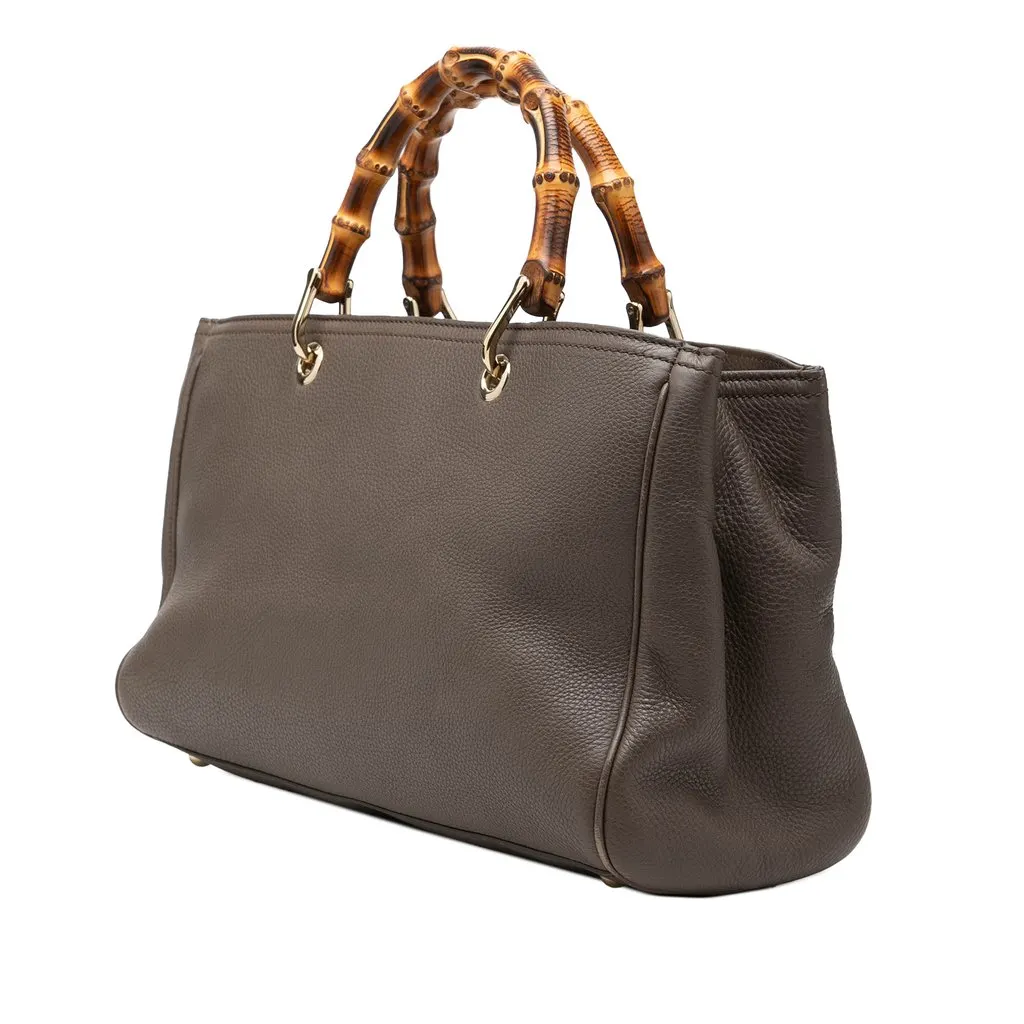 Gucci Medium Calfskin Bamboo Shopper Satchel Brown Leather Good - Back View