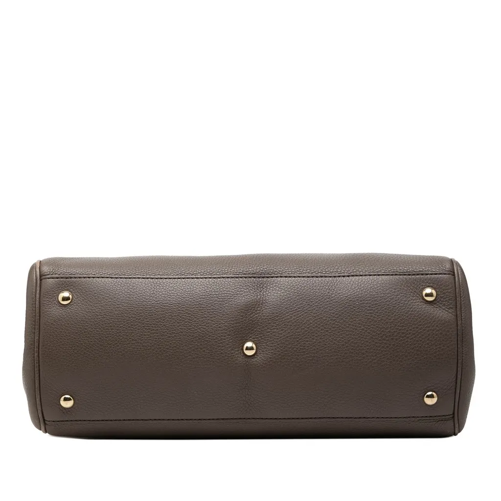 Gucci Medium Calfskin Bamboo Shopper Satchel Brown Leather Good - Inside View