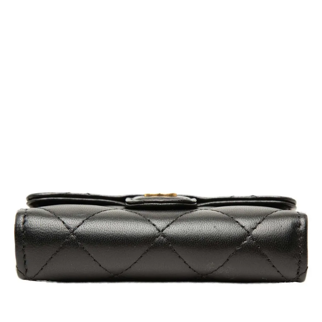 Chanel Quilted Lambskin Pearl Crown CC Wristlet Multi Pouches Black Leather Very good - Model View