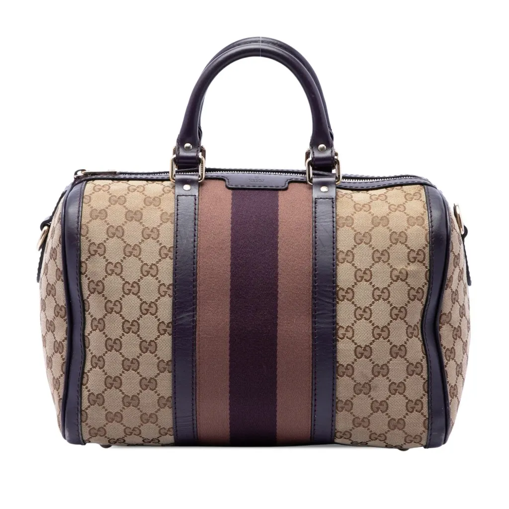 Gucci Medium GG Canvas Web Joy Boston Bag Beige Canvas Good - Front View
