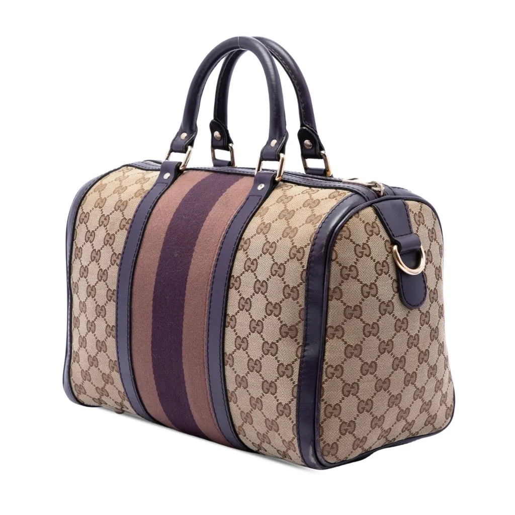 Gucci Medium GG Canvas Web Joy Boston Bag Beige Canvas Good - Back View