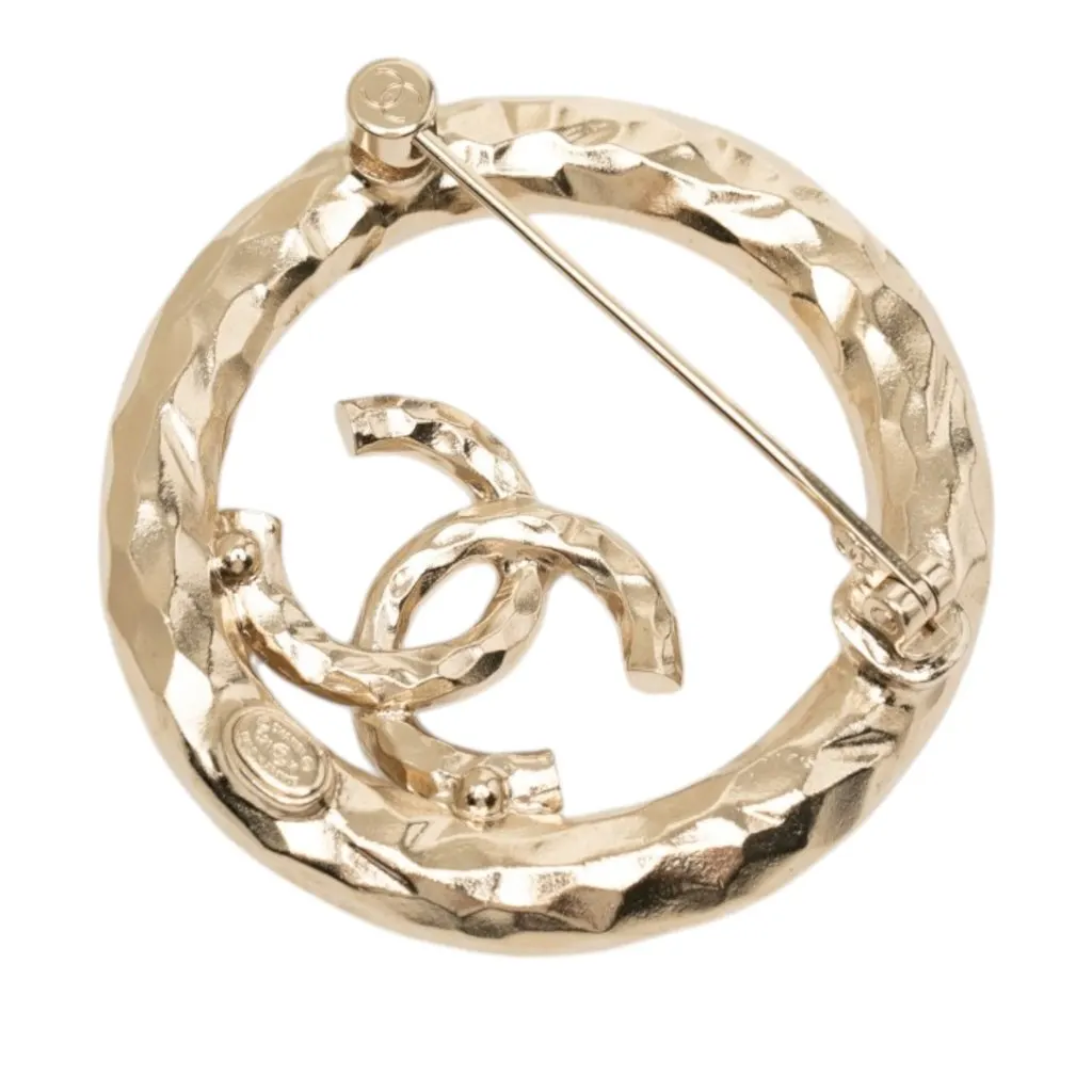 Chanel CC Gold Plated Strass Round Pin Brooch Gold Metal Very good - Back View