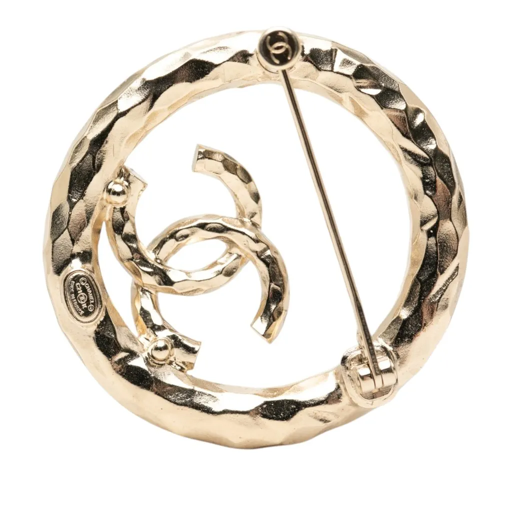 Chanel CC Gold Plated Strass Round Pin Brooch Gold Metal Very good - Inside View