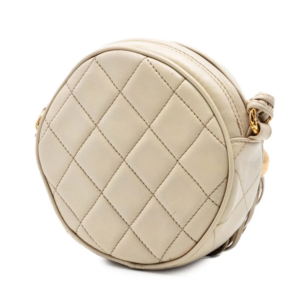Chanel CC Quilted Lambskin Tassel Round Crossbody Brown Leather Very good - Back View