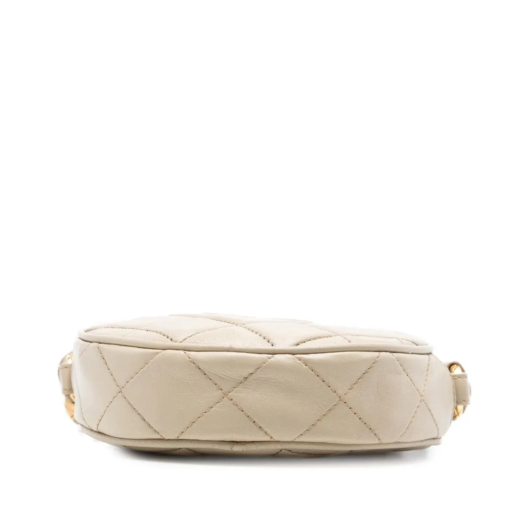 Chanel CC Quilted Lambskin Tassel Round Crossbody Brown Leather Very good - Inside View