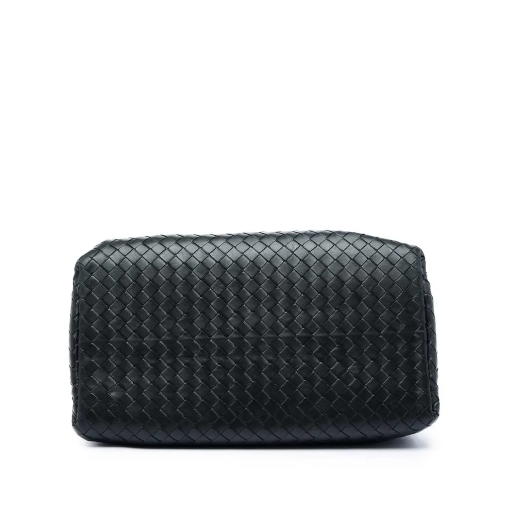 Bottega Veneta Small Nappa Intrecciato Roma Satchel Black Leather Good - Inside View