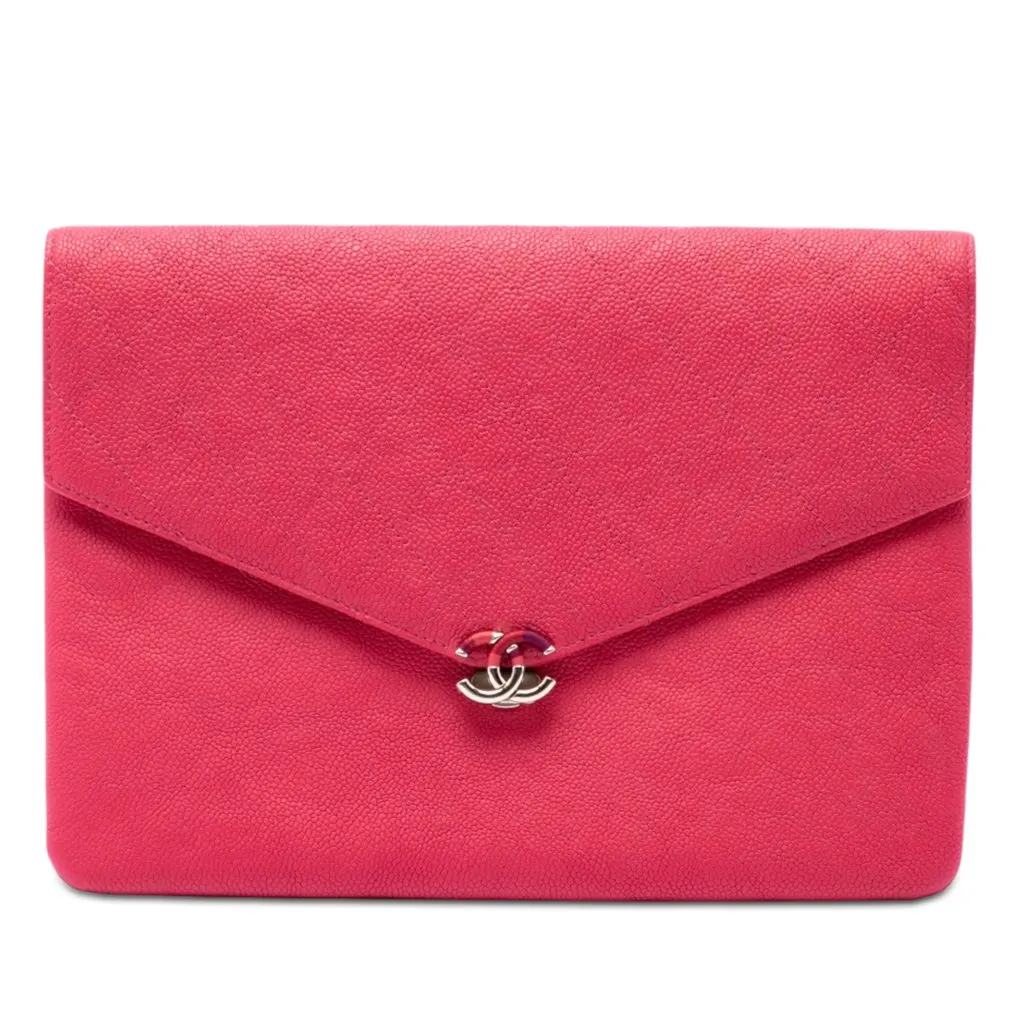 Chanel Paris Cuba Quilted Caviar Thread Around Envelope Clutch Pink Leather Very good - Front View