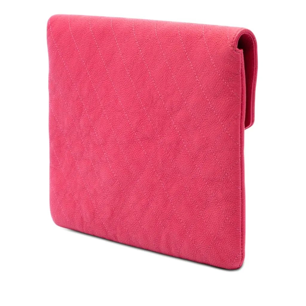 Chanel Paris Cuba Quilted Caviar Thread Around Envelope Clutch Pink Leather Very good - Back View