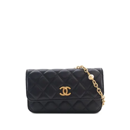 Chanel CC Quilted Lambskin Enamel and Pearl Wallet On Chain